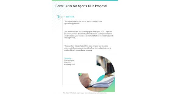 Cover Letter For Sports Club Proposal One Pager Sample Example Document
