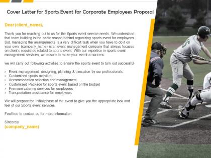 Cover letter for sports event for corporate employees proposal ppt slides design