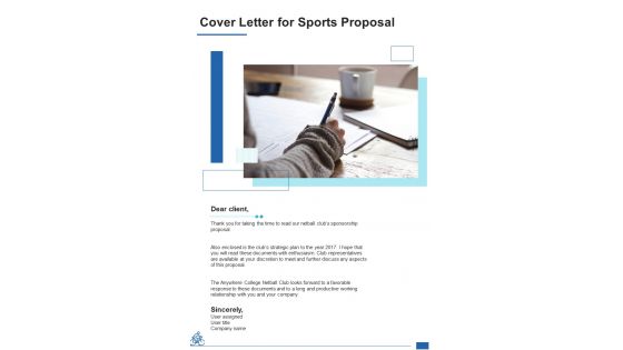 Cover Letter For Sports Proposal One Pager Sample Example Document