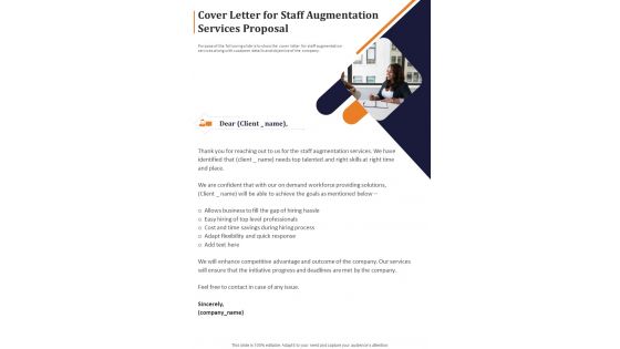 Cover Letter For Staff Augmentation Services Proposal One Pager Sample Example Document