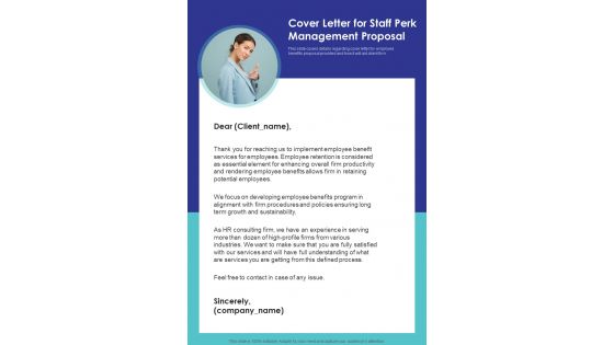 Cover Letter For Staff Perk Management Proposal One Pager Sample Example Document