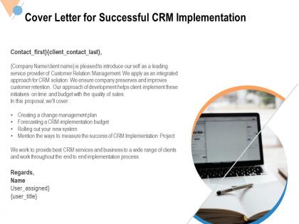 Cover letter for successful crm implementation ppt powerpoint presentation file