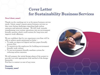 Cover letter for sustainability business services ppt powerpoint presentation portfolio