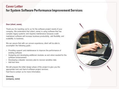Cover letter for system software performance improvement services ppt clipart