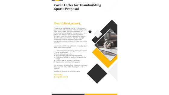 Cover Letter For Teambuilding Sports Proposal One Pager Sample Example Document
