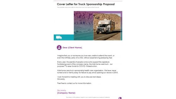 Cover Letter For Truck Sponsorship Proposal One Pager Sample Example Document