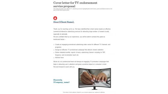 Cover Letter For Tv Endorsement Service Proposal One Pager Sample Example Document