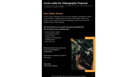 Cover Letter For Videography One Pager Sample Example Document