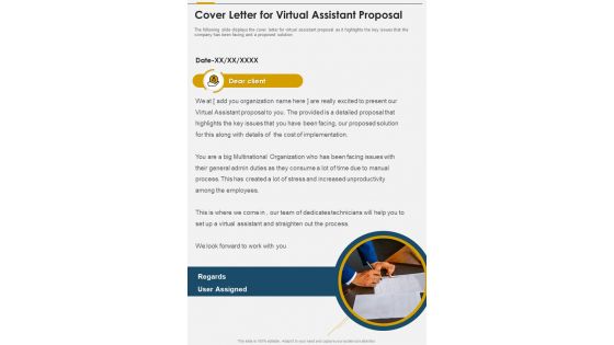 Cover Letter For Virtual Assistant Proposal One Pager Sample Example Document