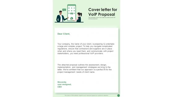 Cover Letter For Voip Proposal One Pager Sample Example Document