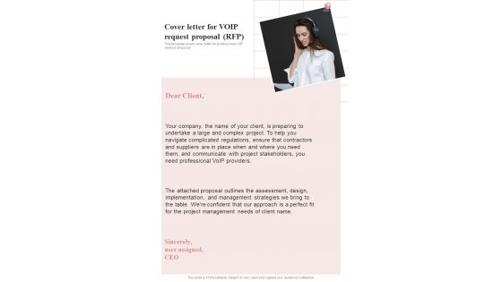 Cover Letter For VOIP Request Proposal RFP One Pager Sample Example Document