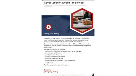 Cover Letter For Wealth Tax Services One Pager Sample Example Document