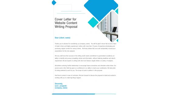 Cover Letter For Website Content Writing Proposal One Pager Sample Example Document