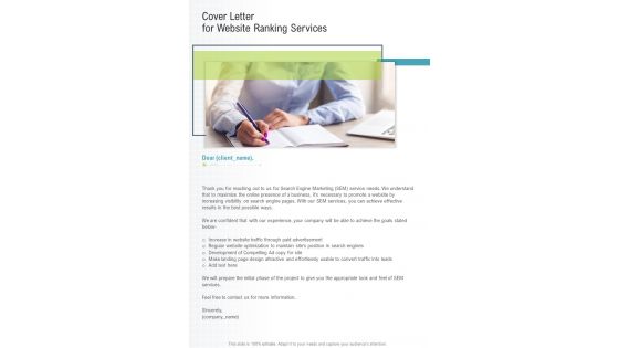 Cover Letter For Website Ranking Services One Pager Sample Example Document