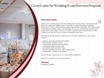 Cover letter for wedding event services proposal ppt powerpoint presentation maker