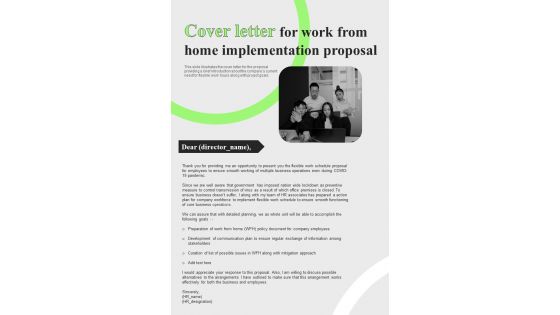 Cover Letter For Work From Home Implementation One Pager Sample Example Document