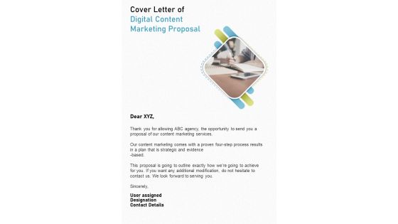 Cover Letter Of Digital Content Marketing Proposal One Pager Sample Example Document