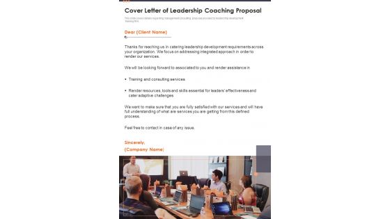Cover Letter Of Leadership Coaching Proposal One Pager Sample Example Document