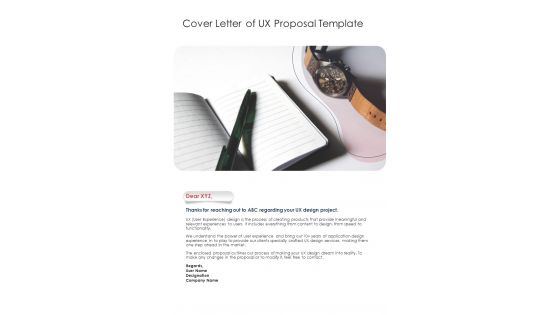 Cover Letter Of UX Proposal Template One Pager Sample Example Document
