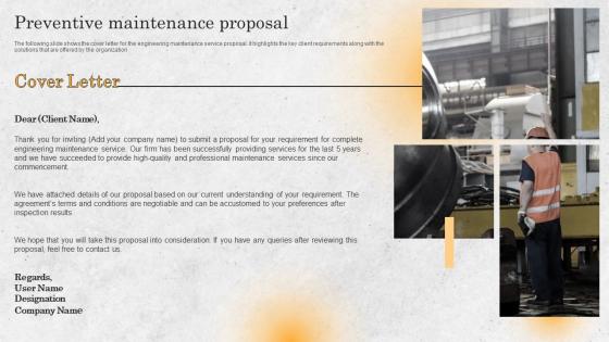 Cover Letter Preventive Maintenance Proposal Ppt Icon Graphics Example