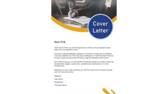 Cover Letter Solar Panel Installation Proposal One Pager Sample Example Document