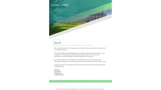 Cover Letter Solar Rooftop Project Proposal One Pager Sample Example Document