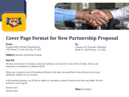 Cover page format for new partnership proposal