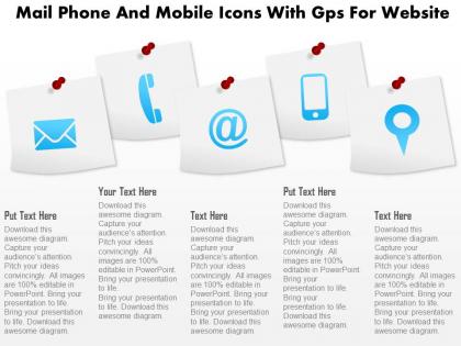 Cq mail phone and mobile icons with gps for website powerpoint template