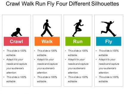 Crawl walk run fly four different silhouettes