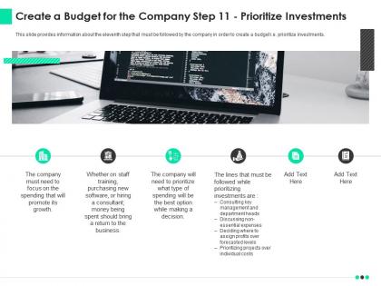 Create a budget for the company step 11 prioritize investments ppt styles design ideas