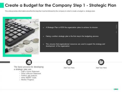 Create a budget for the company step 1 strategic plan ppt file graphics example