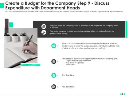 Create a budget for the company step 9 discuss expenditure with department heads