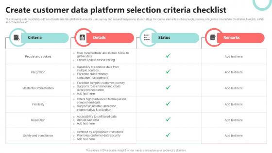 Create Customer Data Platform Selection Criteria Checklist CDP Implementation To Enhance MKT SS V