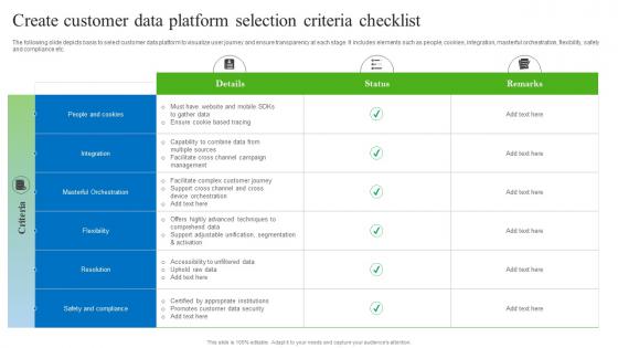 Create Customer Data Platform Selection Criteria Checklist Gathering Real Time Data With CDP Software MKT SS V