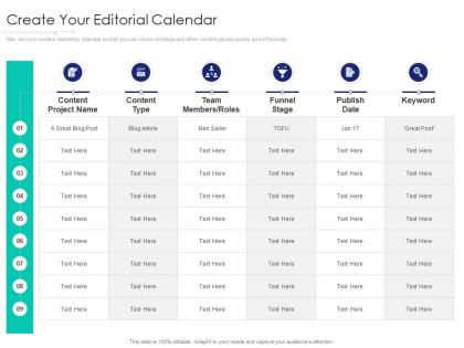Create your editorial calendar internet marketing strategy and implementation ppt inspiration