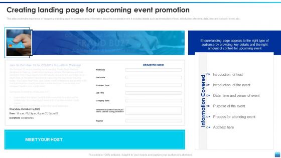 Creating Landing Page For Upcoming Event Promotion Ppt Sample