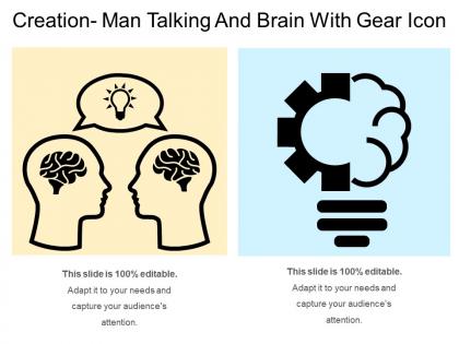 Creation man talking and brain with gear icon