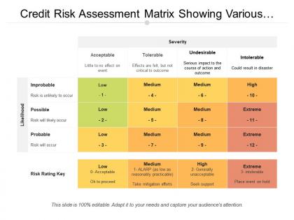 Credit risk assessment matrix showing various risks