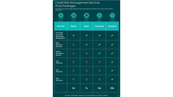 Credit Risk Management Services Price Packages One Pager Sample Example Document