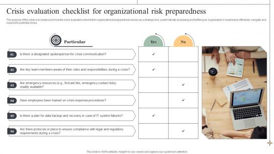 Crisis Evaluation Checklist For Organizational Risk Preparedness