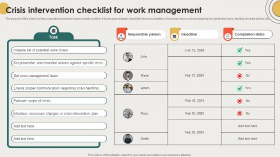 Crisis Intervention Checklist For Work Management