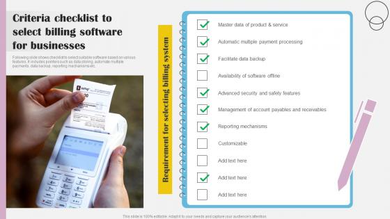 Criteria Checklist To Select Billing Software For Implementing Billing Software To Enhance Customer