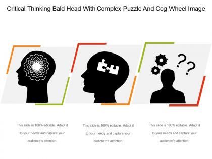 Critical thinking bald head with complex puzzle and cog wheel image