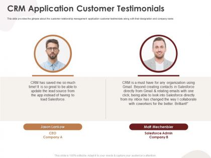 Crm application customer testimonials crm application ppt professional