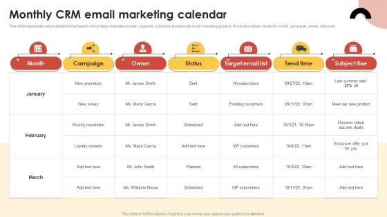 CRM Guide To Optimize Monthly CRM Email Marketing Calendar MKT SS V