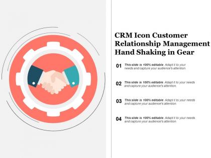 Crm icon customer relationship management hand shaking in gear