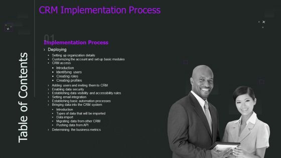 Crm Implementation Process Table Of Contents Ppt Professional Guidelines
