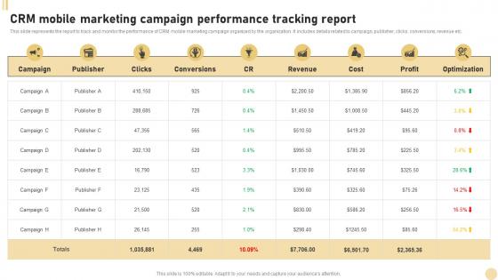 CRM Marketing System CRM Mobile Marketing Campaign Performance Tracking Report MKT SS V