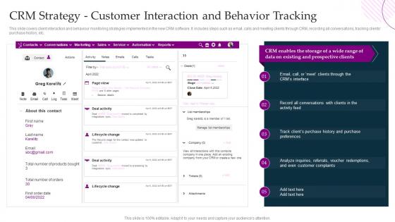 Crm Platform Implementation Plan Crm Strategy Customer Interaction And Behavior Tracking