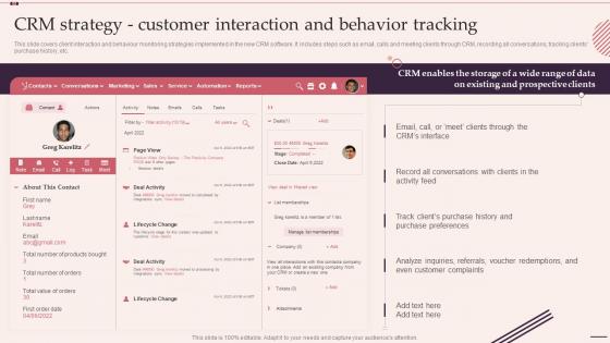 Crm Strategy Customer Interaction And Behavior Tracking Customer Relationship Management System